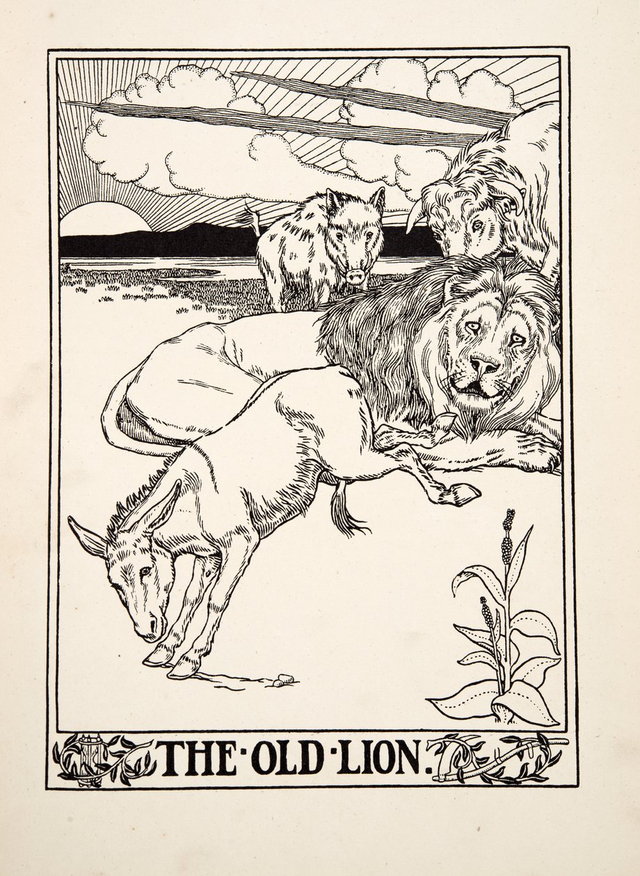 Il vecchio leone, da Cento favole di Esopo, pub.1903 da Percy J. Billingshurst