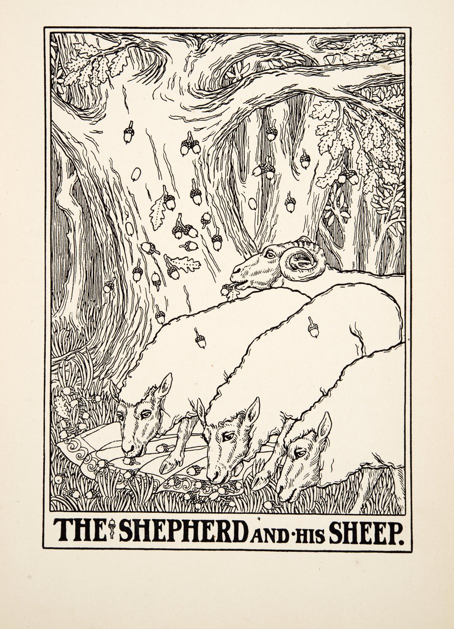 Il Pastore e le sue Pecore, da Cento Favole di Esopo, pub. 1903 da Percy J. Billingshurst