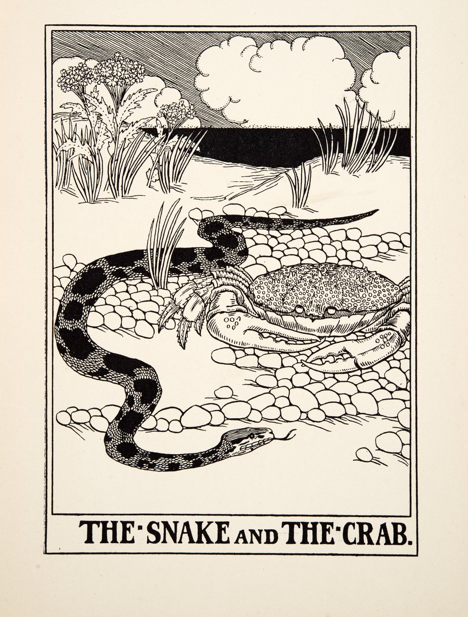 Il Serpente e il Granchio, da Cento Favole di Esopo, pub.1903 da Percy J. Billingshurst