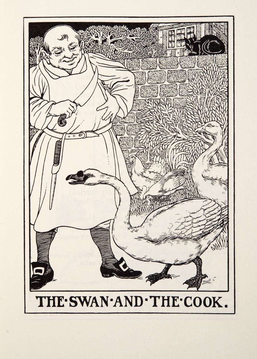 Il cigno e il cuoco, dalle Favole di Fontaine, pub. 1905 da Percy J. Billingshurst