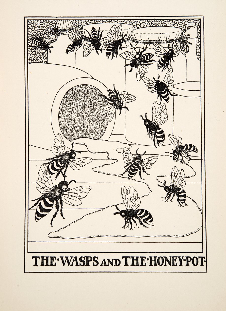 Le Vespe e il Vaso di Miele, da Cento Favole di Esopo, pub.1903 da Percy J. Billingshurst