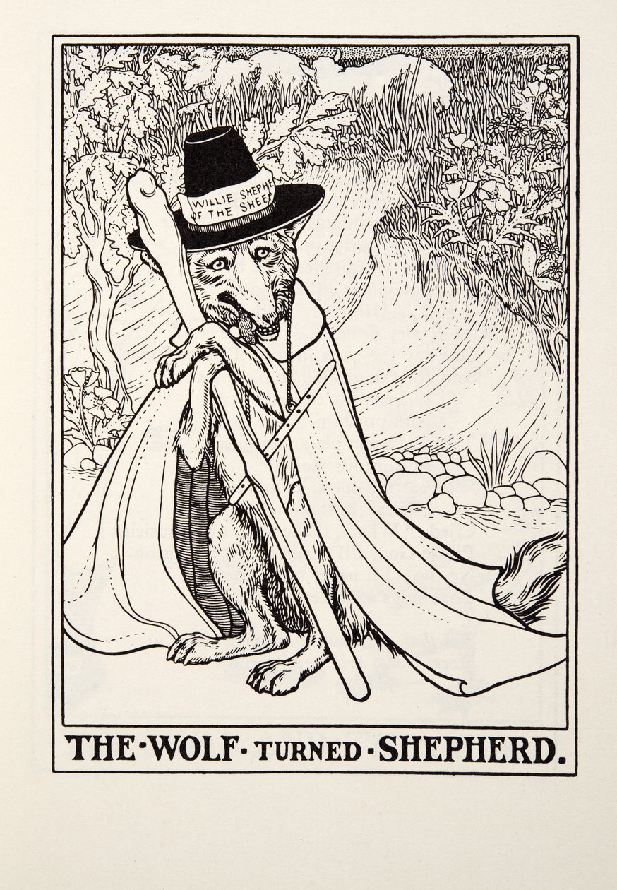 Il lupo diventato pastore, dalle Favole di Fontaine, pub. 1905 da Percy J. Billingshurst