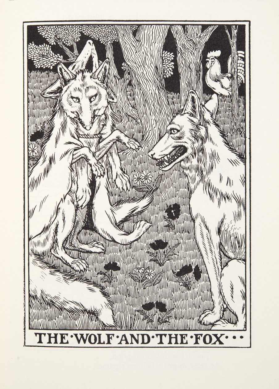 Il lupo e la volpe, da Fontaine Fables, pub. 1905 da Percy J. Billingshurst