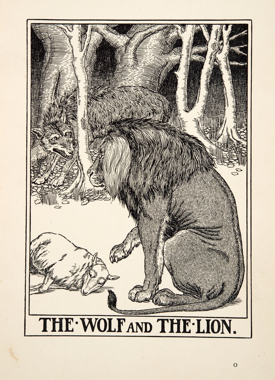Il lupo e il leone, da Cento favole di Esopo, pub.1903 da Percy J. Billingshurst