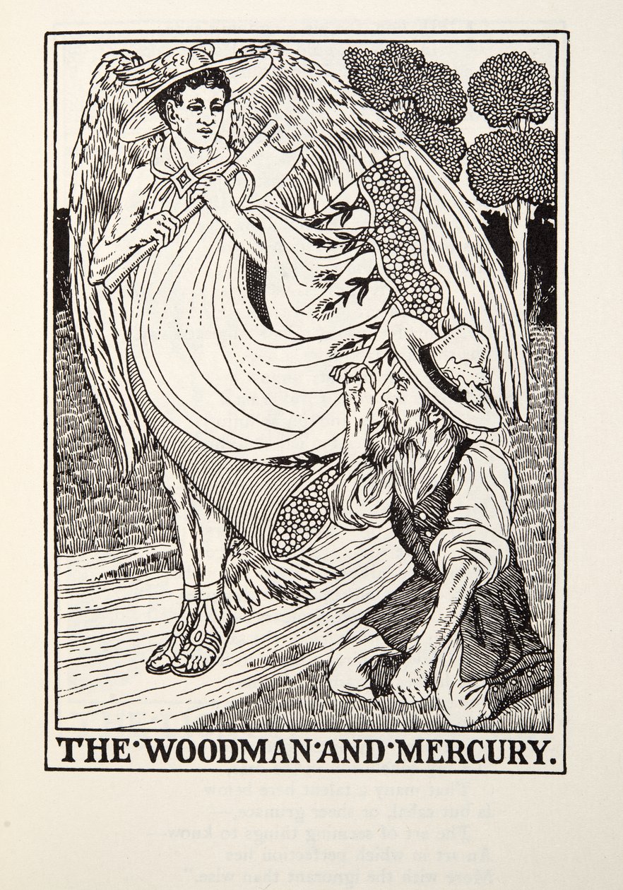 Il boscaiolo e Mercurio, da Fontaine Fables, pub. 1905 da Percy J. Billingshurst