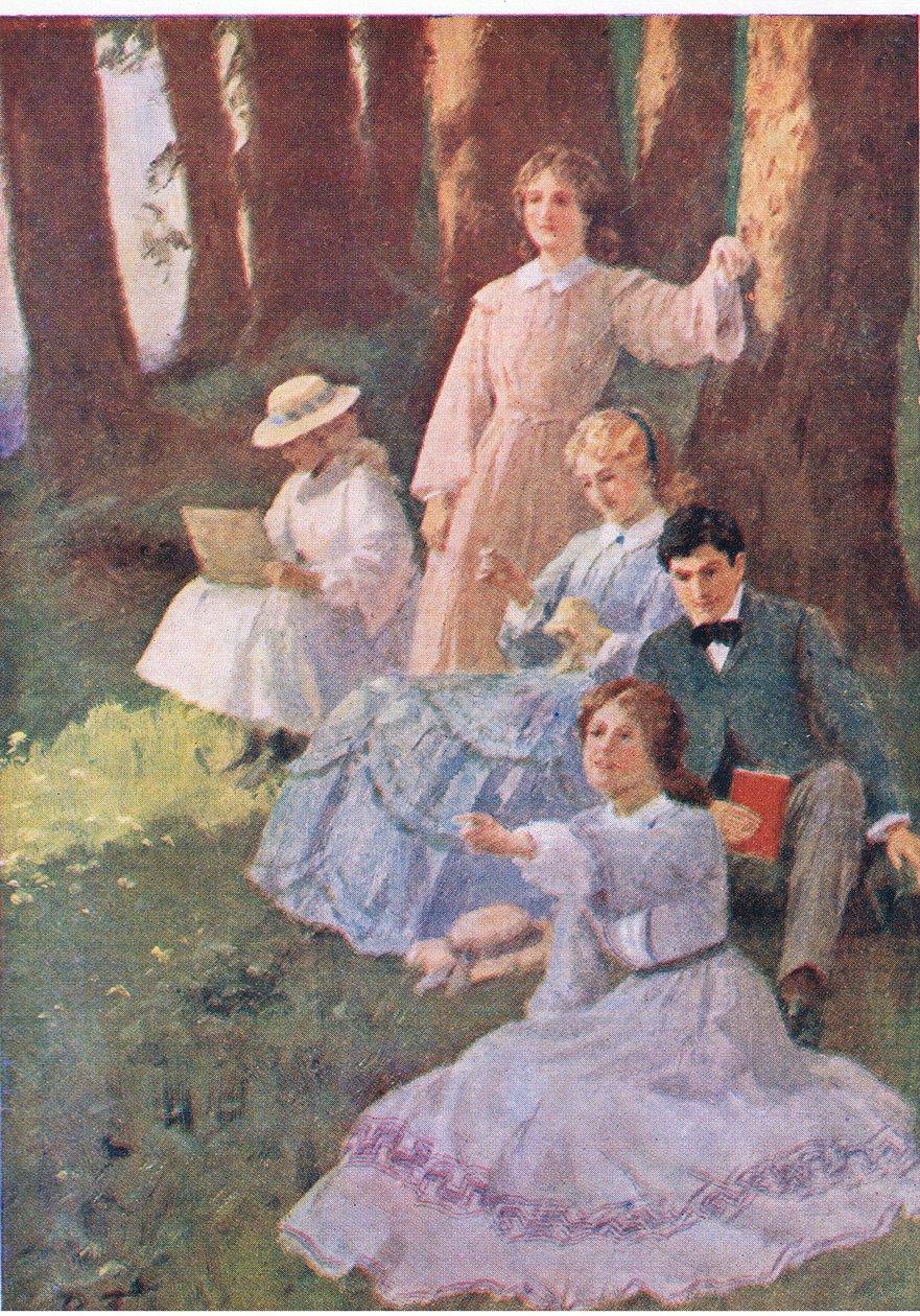 Jo indicò, e Laurie si mise a esaminare, da Little Women pubblicato da Associated Newspapers Limited, c.1940 da Percy Tarrant