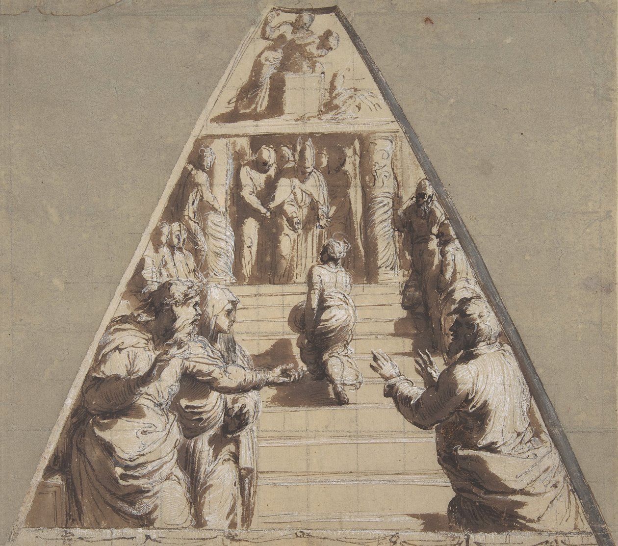 Presentazione della Vergine nel Tempio sotto, Abramo che sta per sacrificare Isacco sopra da Perino del Vaga