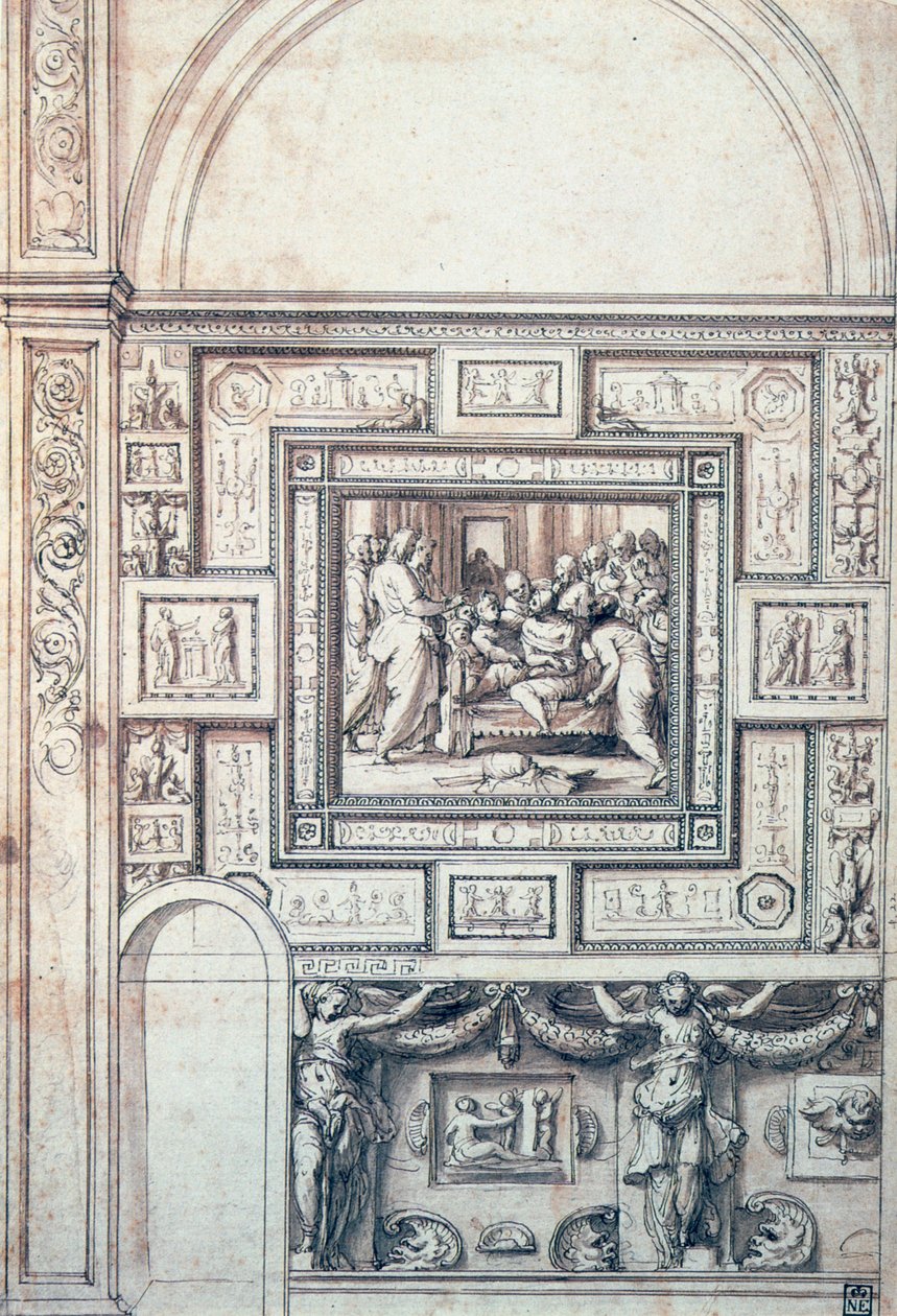 Progetto per una decorazione murale di una volta da Perino del Vaga
