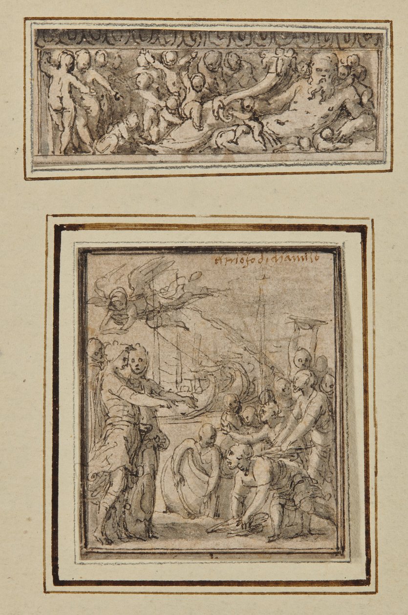 Dio del fiume circondato da putti; e Trionfo di Marco Furio Camillo da Perino del Vaga