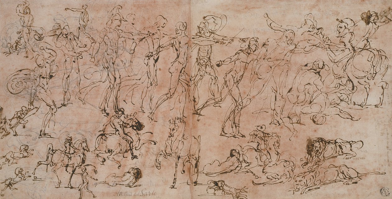 Studi di guerrieri, cavalieri e leoni da Perino del Vaga