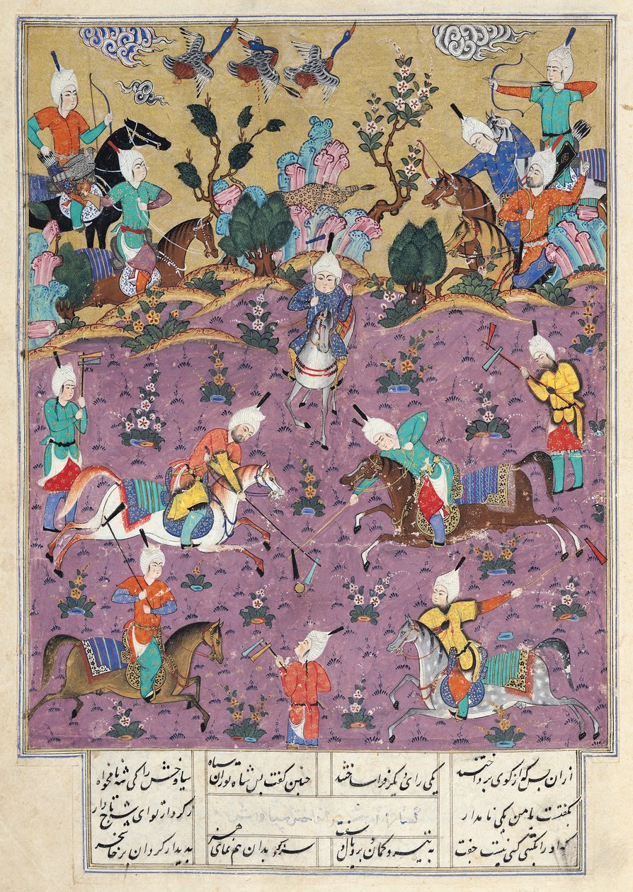 Ms D-184 fol.140a Siavosh che gioca a polo con Afrasiab, da 
