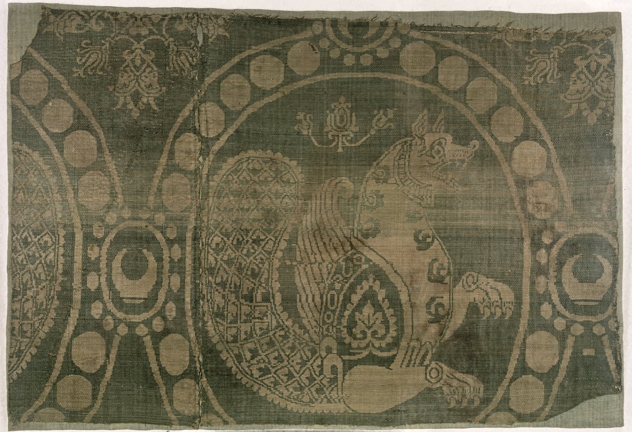 Frammento di seta raffigurante il Senmurv, Dinastia Sasanide (226-651) da Persian School