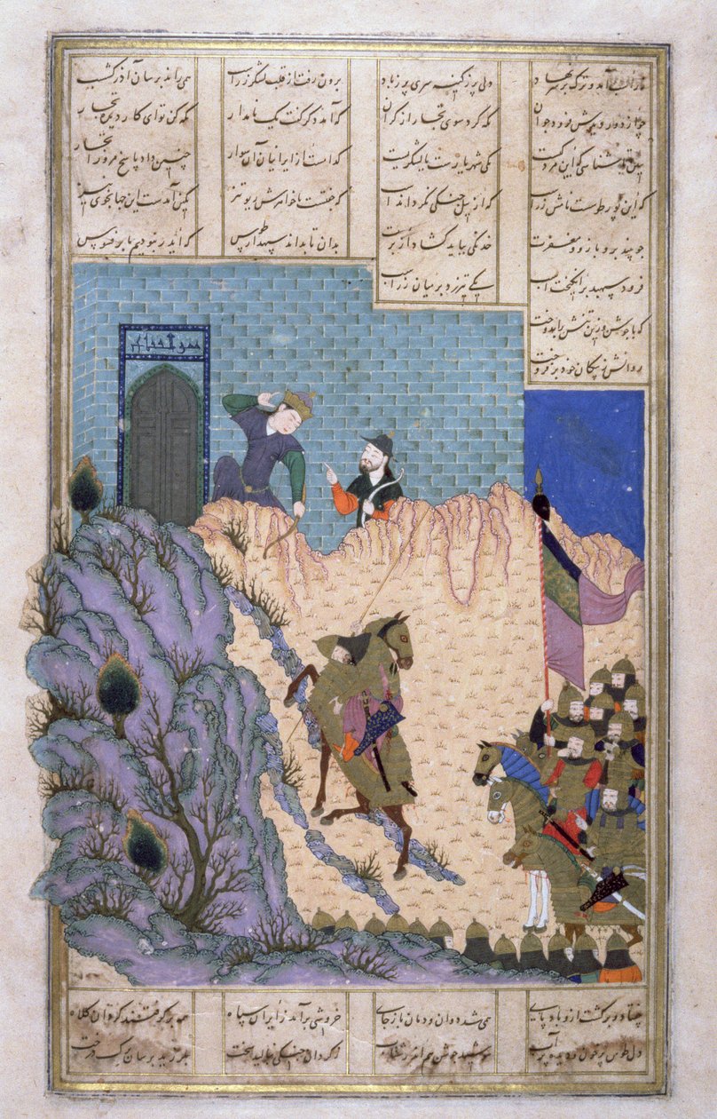 Zarasp colpito da Farud sul Monte Sapad, illustrazione dallo Shahnama (Libro dei Re) da Persian School