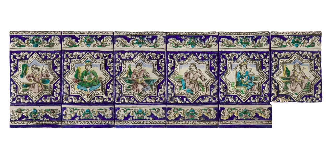 Fregio del XIX secolo di piastrelle ceramiche Qadjar da Persian School