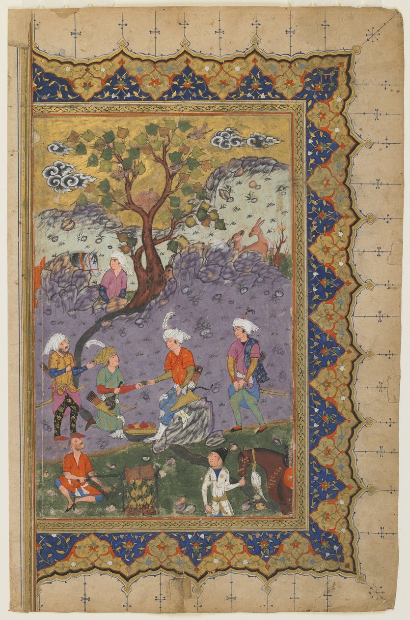 Un principe seduto in un paesaggio con attendenti, c.1600 da Persian School