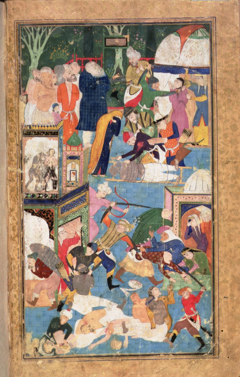 Il saccheggio di Isfahan nel 1387 che mostra le forze di Timur saccheggiare, depredare e uccidere da Persian School