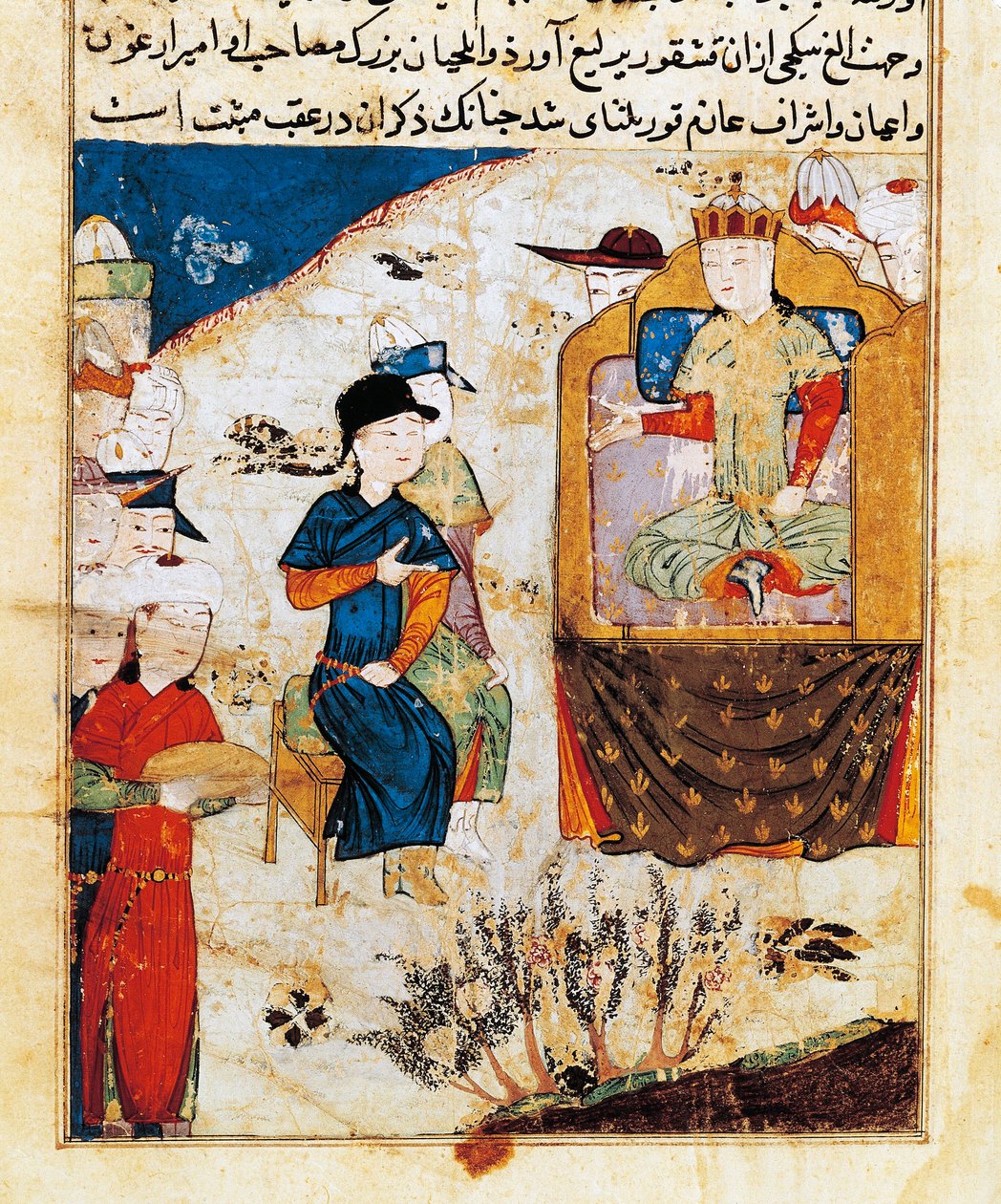 Udienza di Mongka (o Mongke o Mangu Khan) (morto nel 1259) Miniatura tratta da "Tarih-i djahangusha