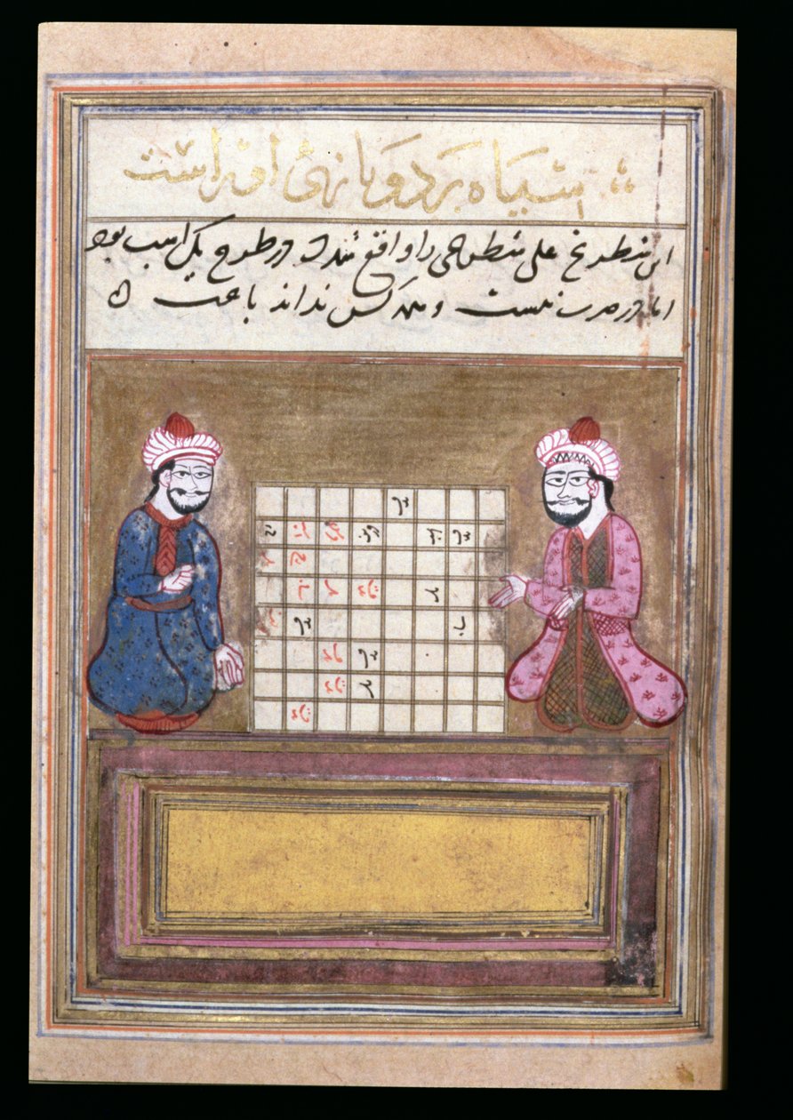Giocatori di scacchi, pagina da un Trattato sugli Scacchi, primo Safavide, seconda metà del XVI secolo (inchiostro su carta) da Persian School