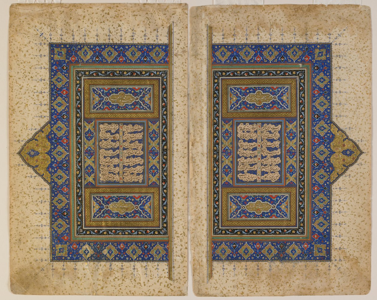 Frontespizio a doppia pagina da un Khamsa (Quintetto) di Amir Khusraw Dihlavi, Tabriz, Iran, periodo Safavide, 1530-40 da Persian School