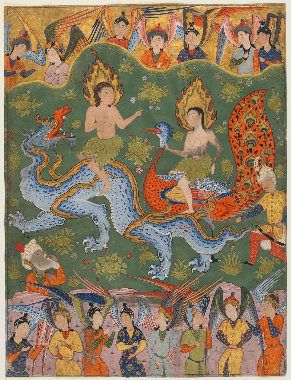 Folio da un Falnama (Libro degli Omen); verso: Espulsione di Adamo ed Eva, Qazvin, Iran, periodo Safavide, metà degli anni 1550 da Persian School