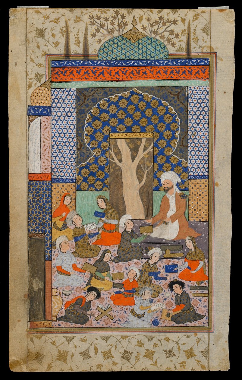 Folio da un Khamsa (Quintetto) di Nizami; recto: Layla e Majnun a scuola, Iran, periodo Safavide, c.1600-10 da Persian School