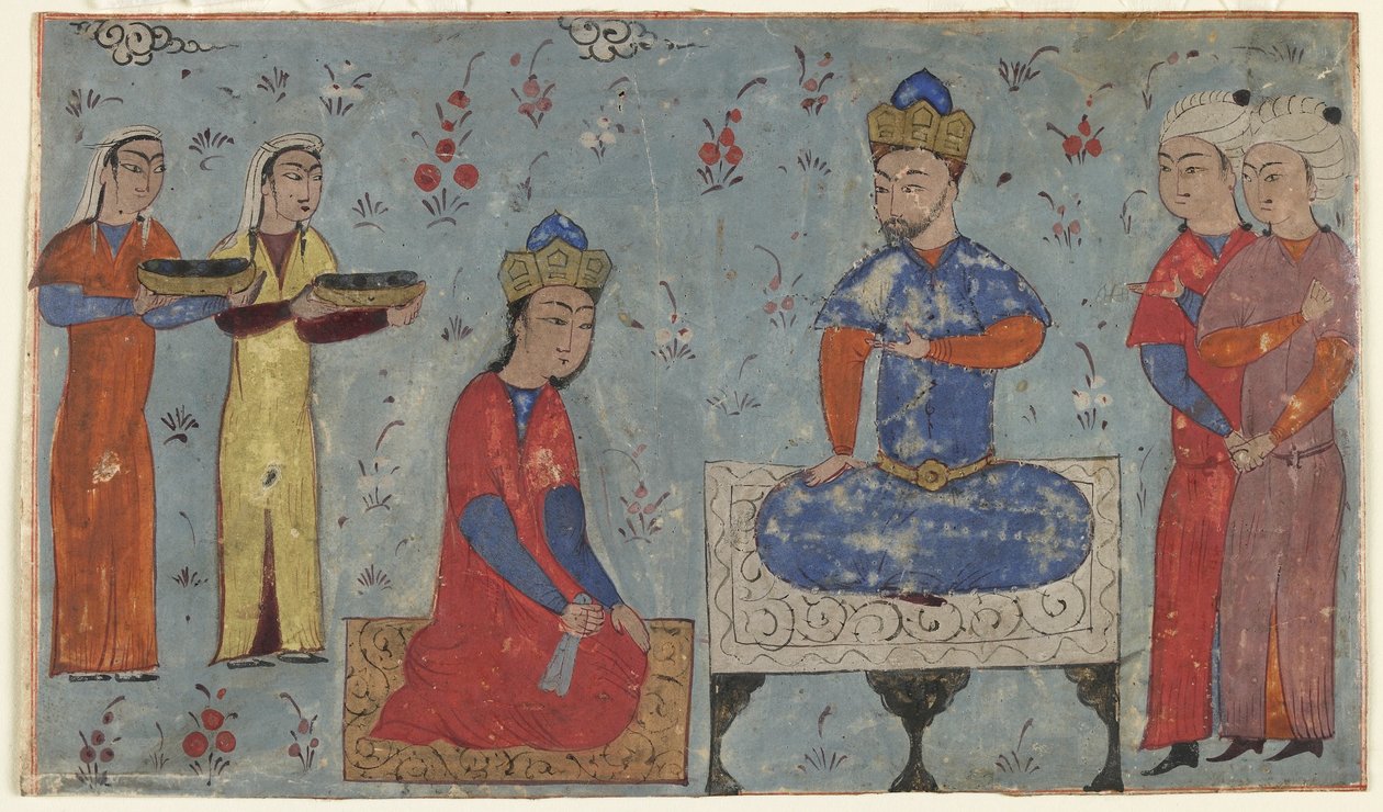 Foglio da uno Shahnama (Libro dei Re) di Firdawsi; recto: Sindukht davanti a Sam, Iran da Persian School
