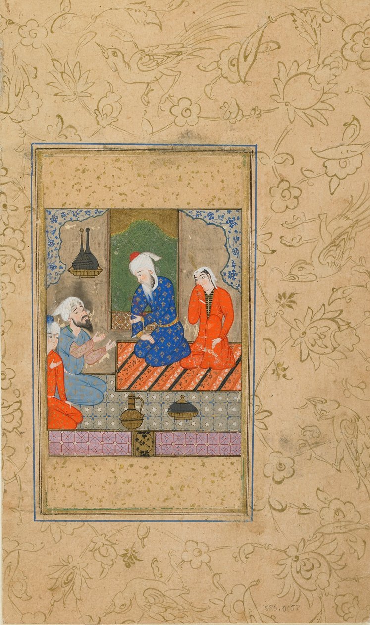 Foglio da un Yusuf u Zulaykha di Jami; Zulaykha e un Uomo Anziano Ascoltano una Conversazione, possibilmente Mashhad, Iran, c.1560-70 da Persian School