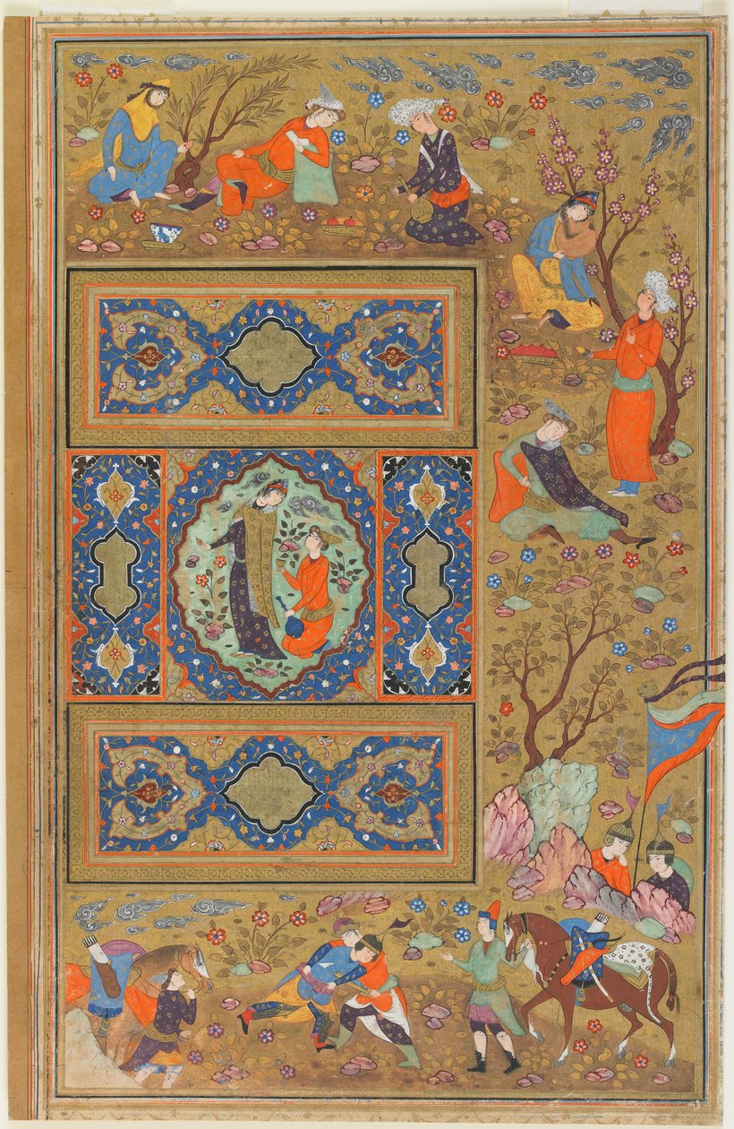 Folio da un album; verso: Una coppia di amanti, Isfahan, Iran, periodo Safavide, 1590-1610 da Persian School