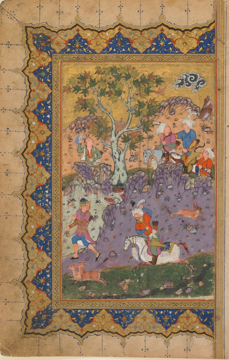 Folio da un testo non identificato; recto: Un principe a caccia, Isfahan, Iran, c.1600 da Persian School