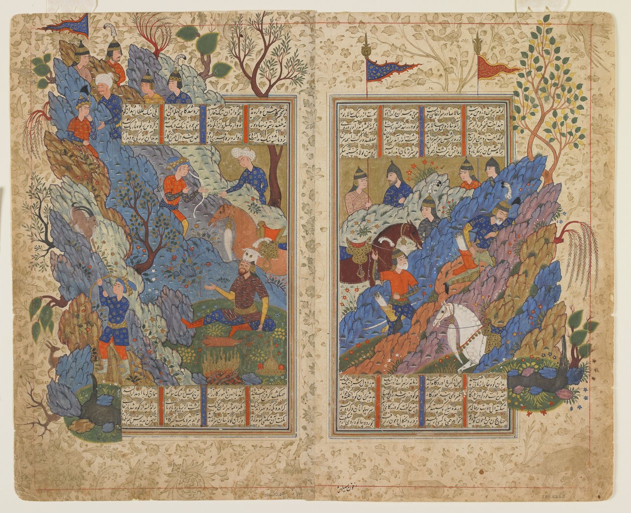 Gudarz uccide Piran sulla montagna da uno Shahnama da Persian School