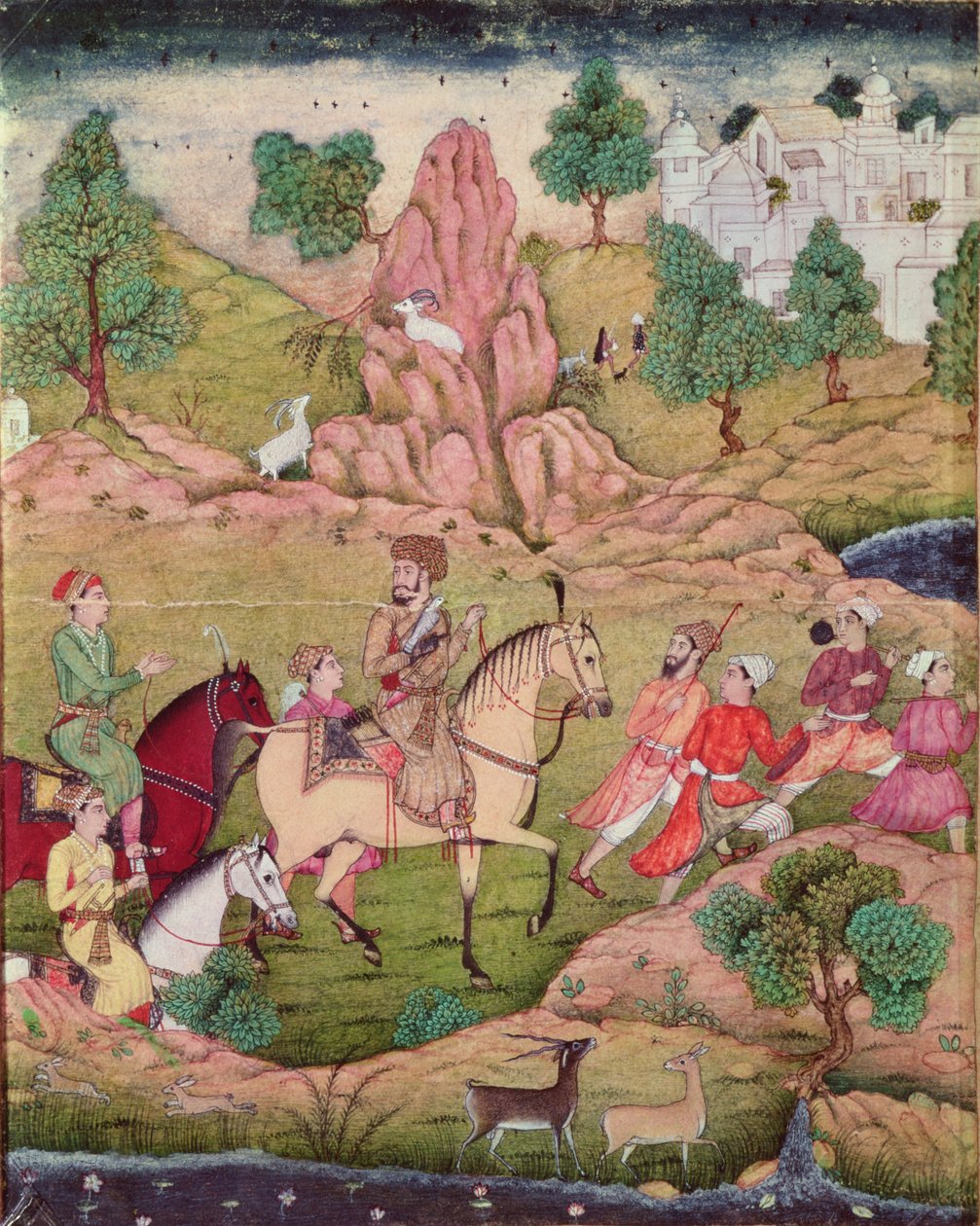 Caccia con il falcone, dinastia Safavide (1502-1736) da Persian School