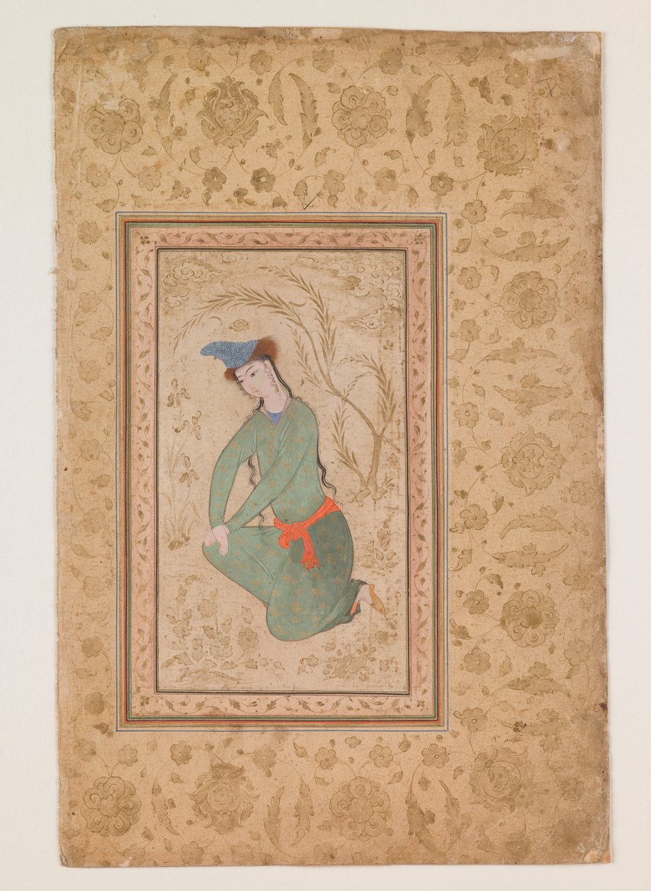 Giovane inginocchiato, inizio XVII secolo (acquerello su carta) da Persian School