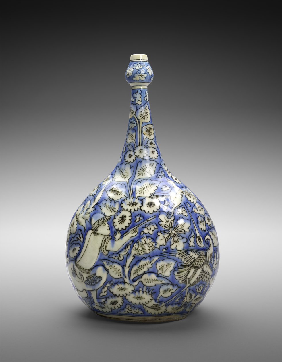 Bottiglia lobata con figura e fiori, metà del XVII secolo da Persian School