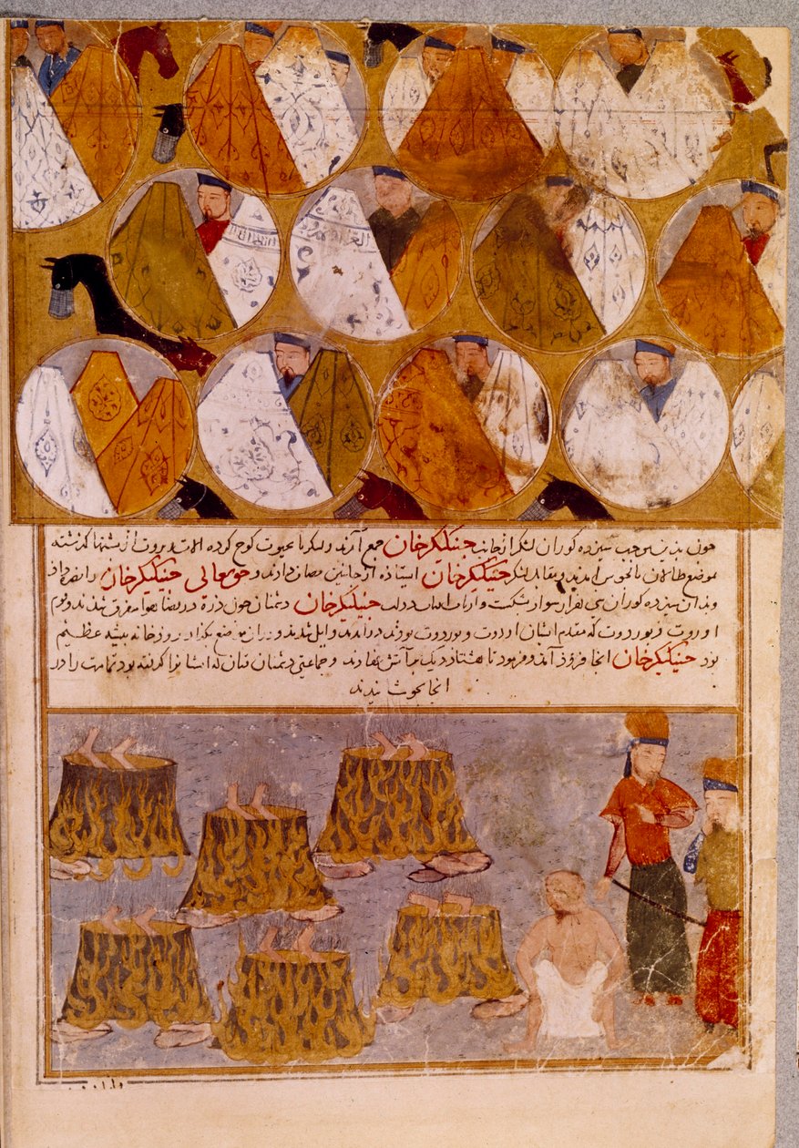 Tende mongole e prigionieri di Gengis Khan: Gengis Khan fa gettare i seguaci di Djamuqua, un mongolo della tribù Jadjirat, nei calderoni da Persian School
