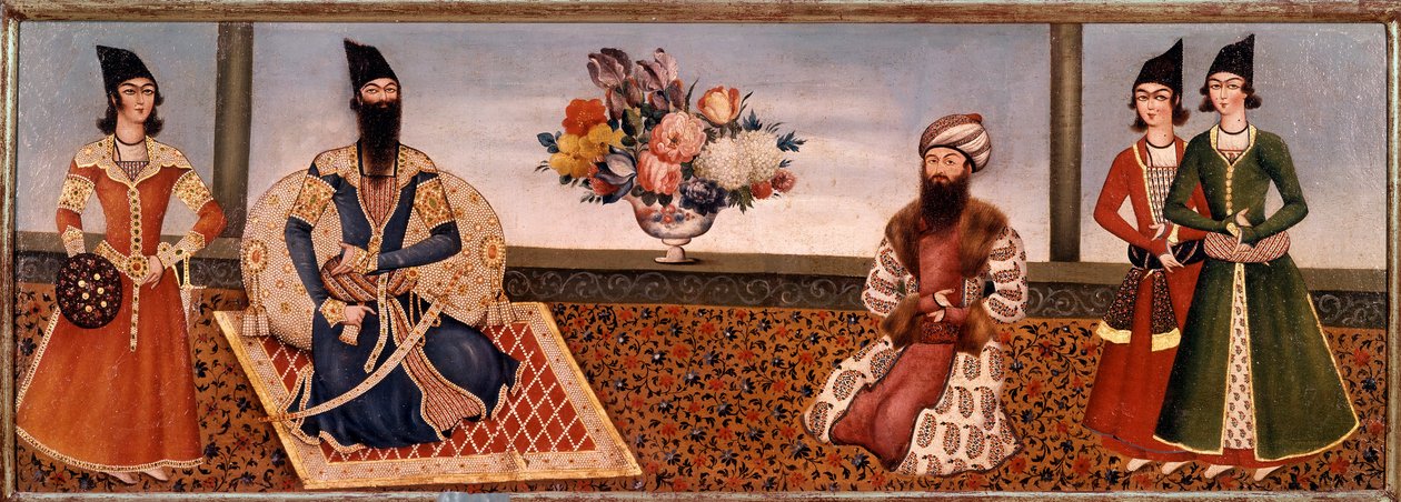Re persiano Fath Ali Shah (1771-1834) circondato dai membri della sua corte Pittura della Scuola di Shiraz (XIX secolo) Teheran, Collezione Foroughi da Persian School