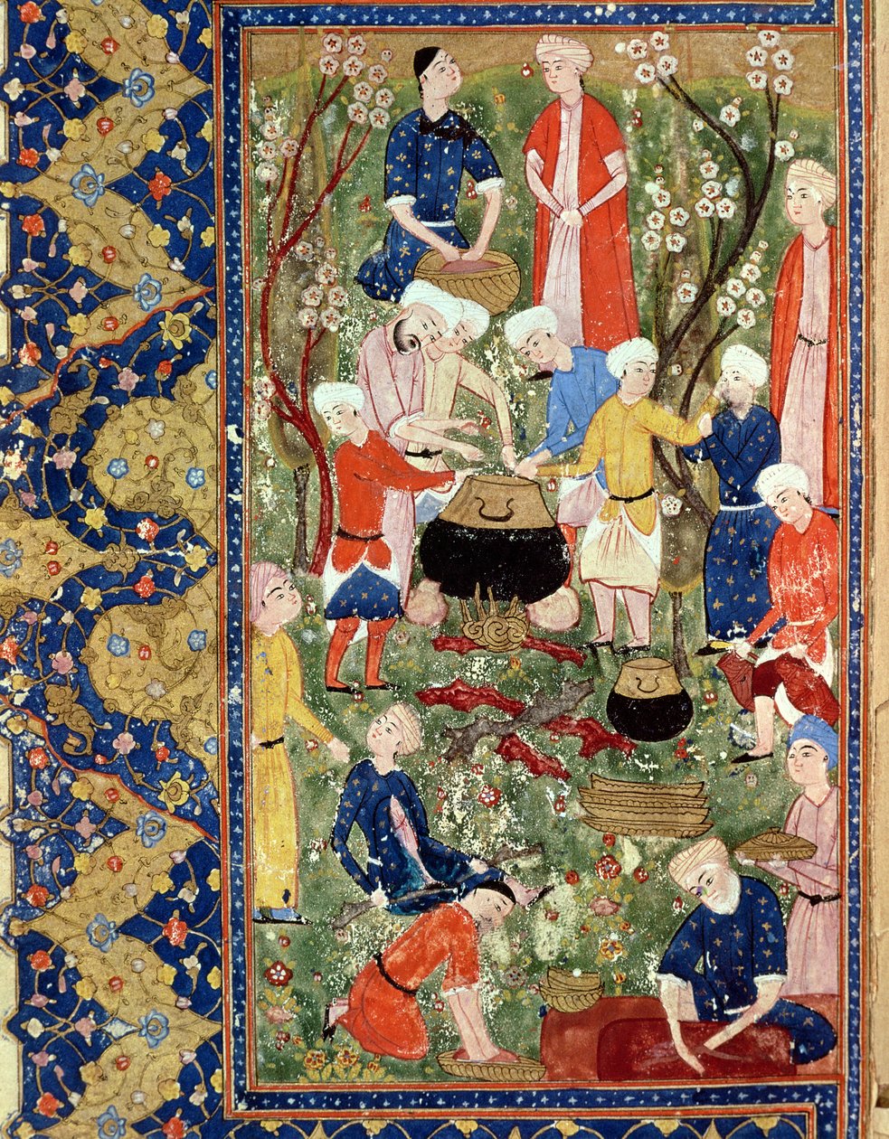 Preparazione di un pasto, illustrazione da un poema epico di Hafiz Shirazi, Safavide da Persian School