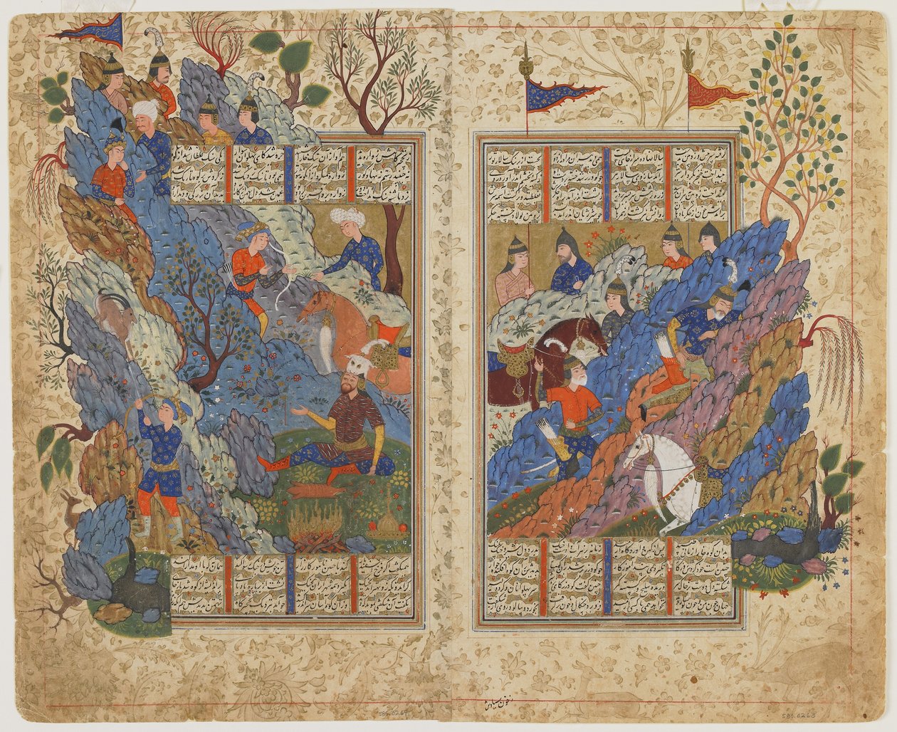 Rustam respinge la roccia rotolata su di lui da Bahman da uno Shahnama (Libro dei re), c.1590-1600 da Persian School