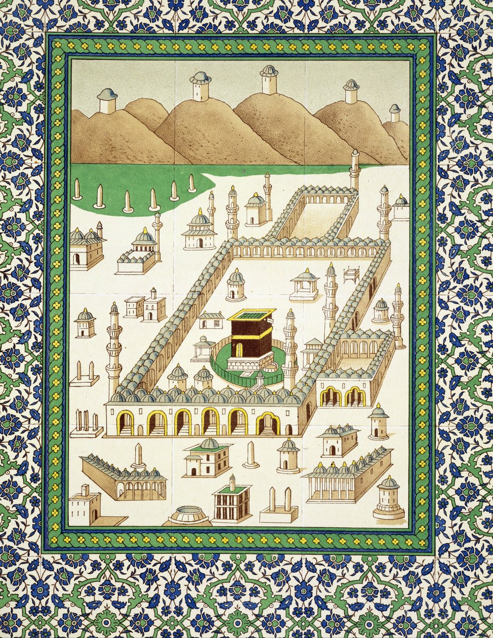 Veduta schematica della Mecca, mostrando la Quabah, da un libro sulla ceramica persiana da Persian School