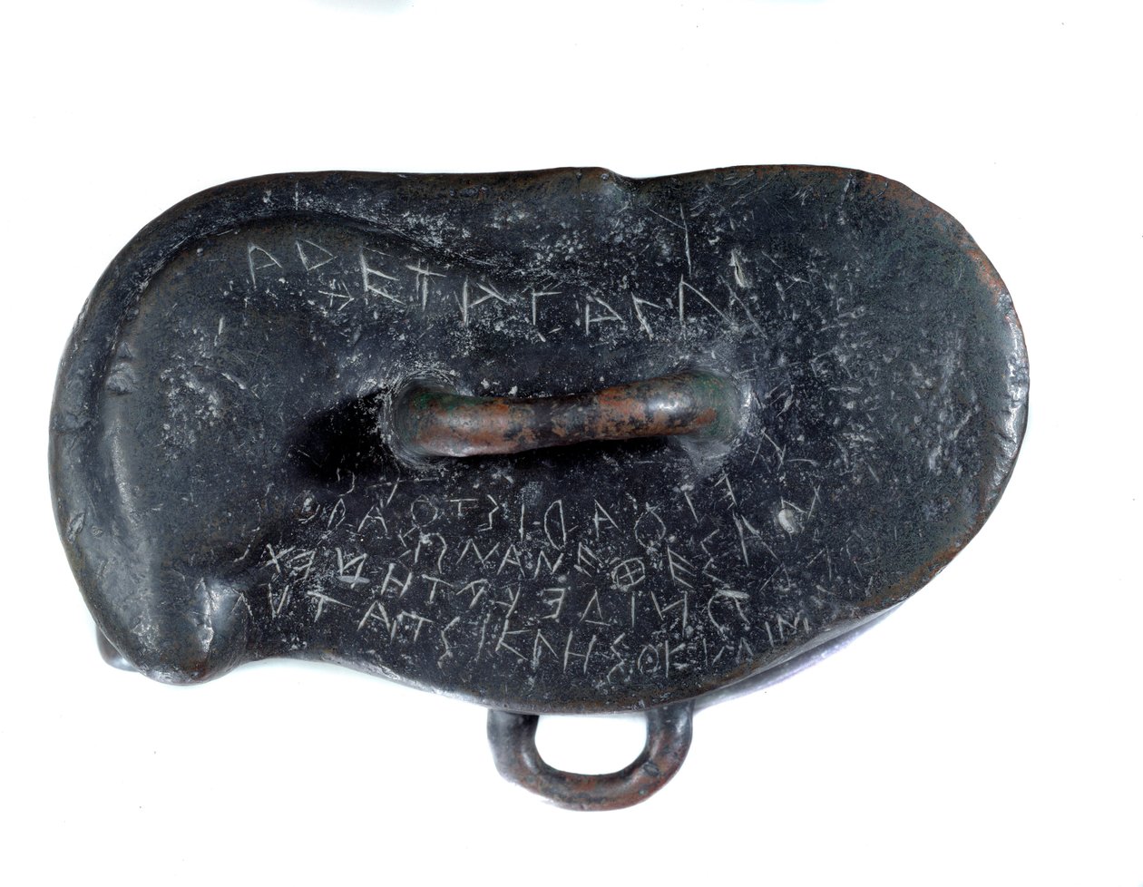 Peso votivo in bronzo a forma di osso con dedica in greco ad Apollo di Didimo da Persian School