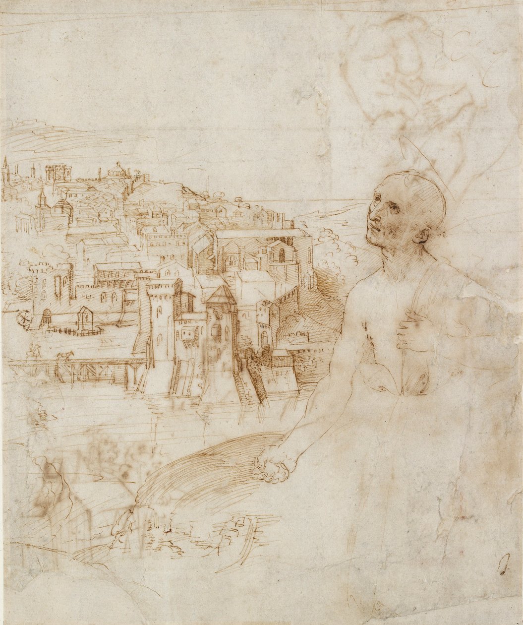 Veduta della città di Perugia, con San Girolamo penitente in primo piano da Perugino