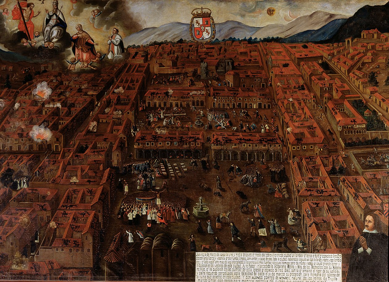 Veduta di Cuzco al tempo del terremoto del 1650 da Peruvian School