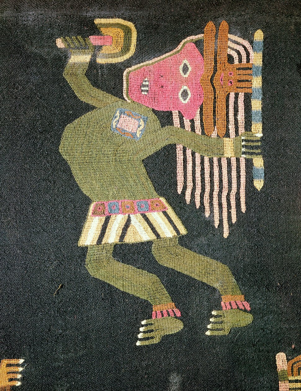 Ballerino di lana tessuta con bastone, tribù Paracas da Peruvian School