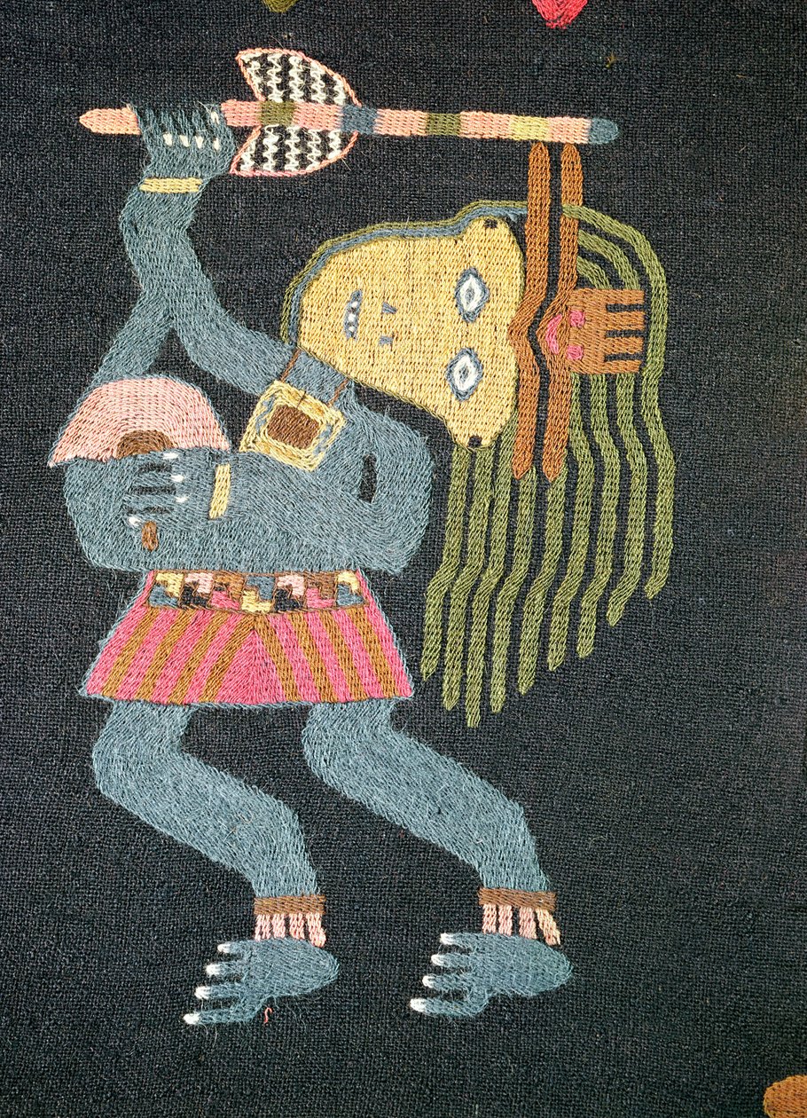 Ballerino di lana tessuta con bastone, tribù Paracas da Peruvian School
