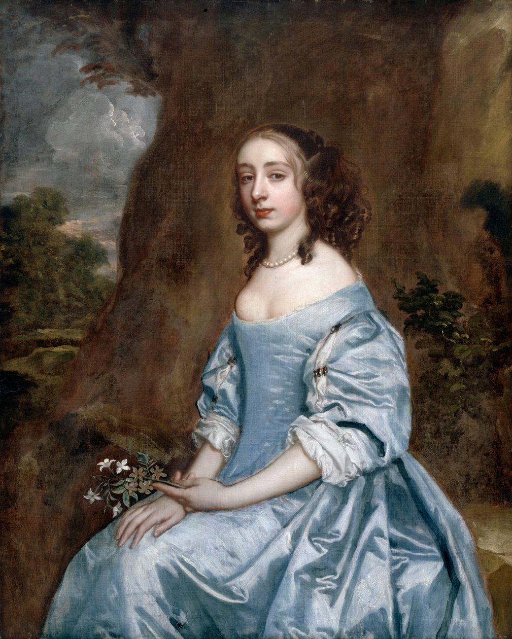 Ritratto di una signora in blu con un fiore da Peter Lely