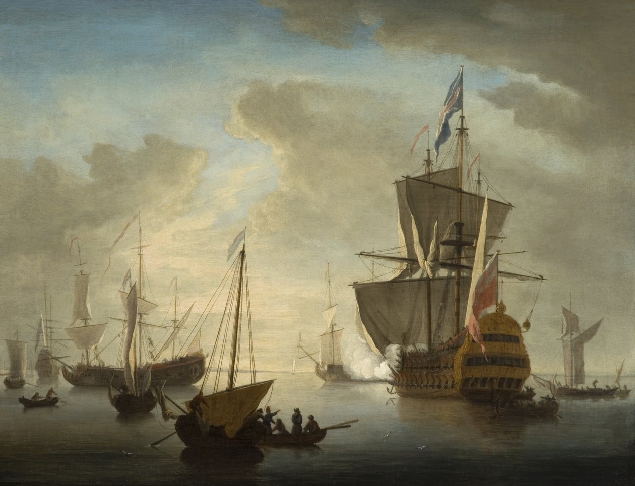 Nave da guerra britannica che spara un saluto da Peter Monamy