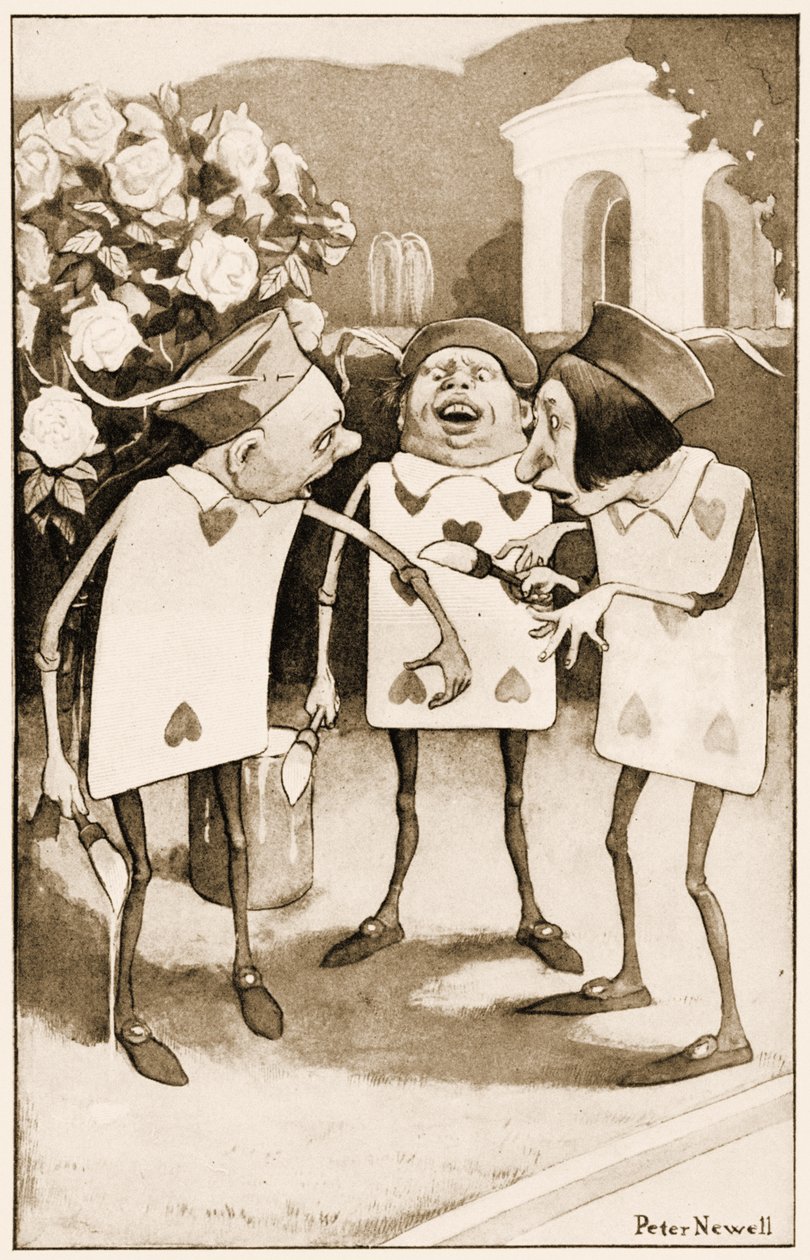 "Non spruzzarmi di vernice", illustrazione per Le avventure di Alice nel Paese delle Meraviglie di Lewis Carroll, 1901 da Peter Newell