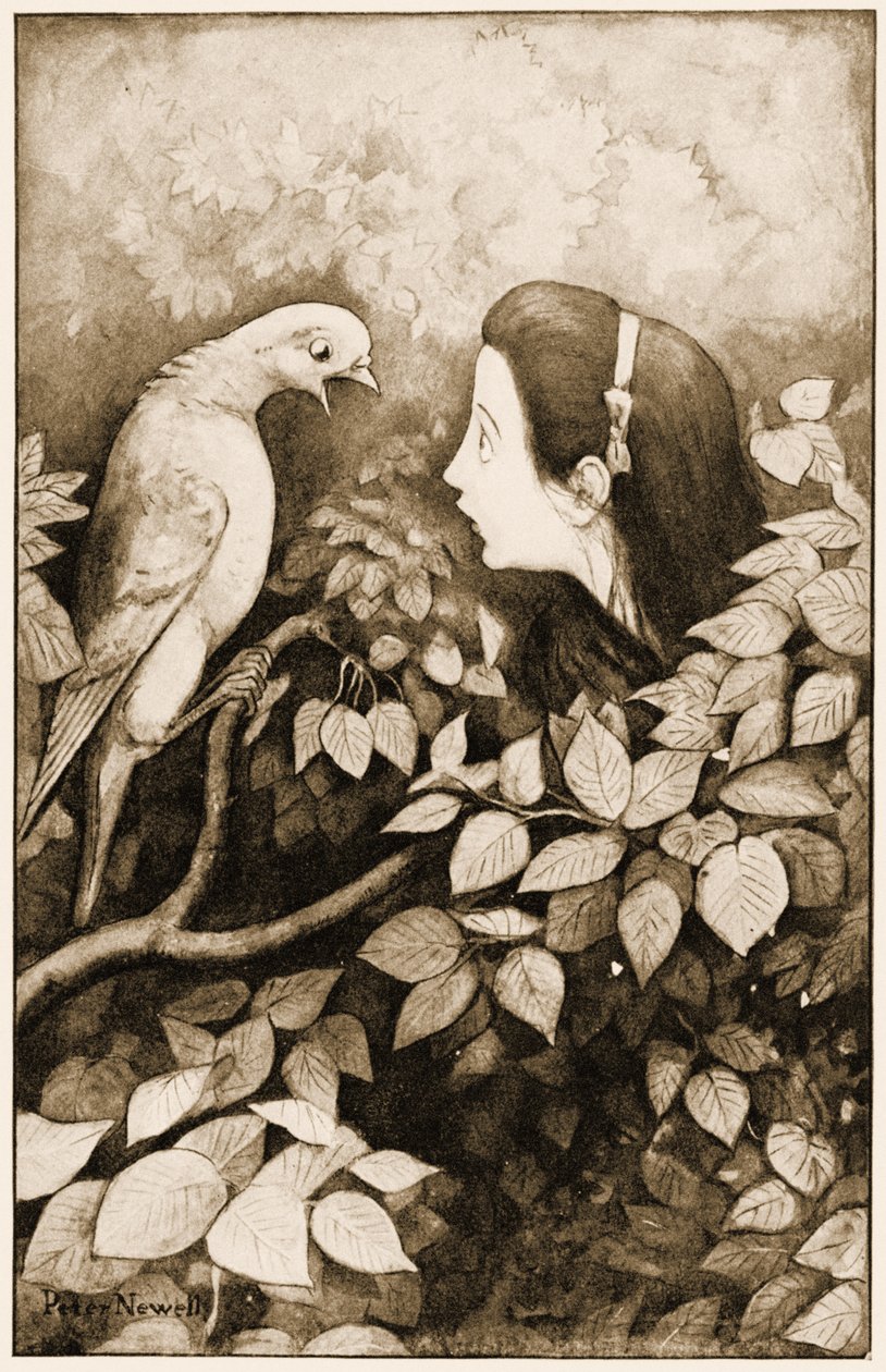"Serpente!", urlò il piccione, illustrazione per Alice nel Paese delle Meraviglie di Lewis Carroll, 1901 da Peter Newell