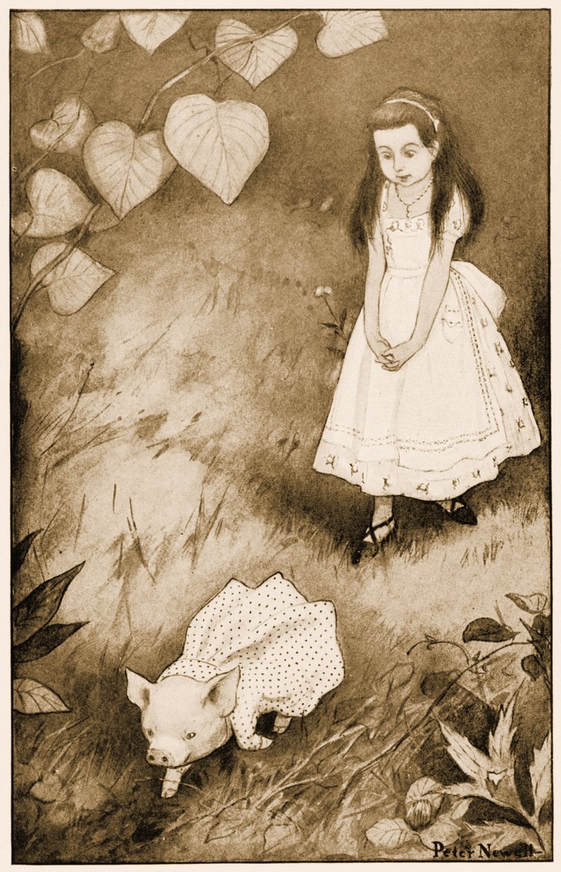 "Così mise giù la piccola creatura", illustrazione per Alice nel Paese delle Meraviglie di Lewis Carroll, 1901 da Peter Newell