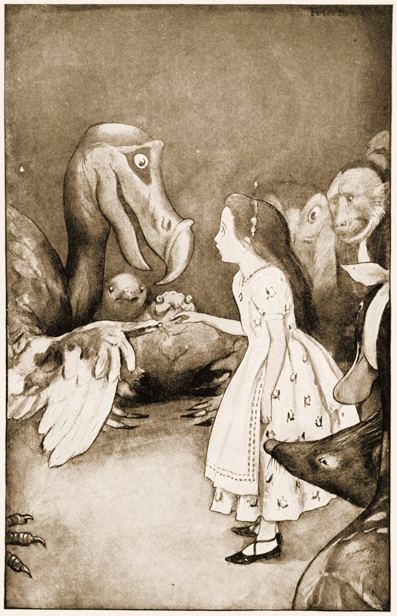 "Il Dodo presentò solennemente il ditale", illustrazione per "Le avventure di Alice nel Paese delle Meraviglie" di Lewis Carroll da Peter Newell