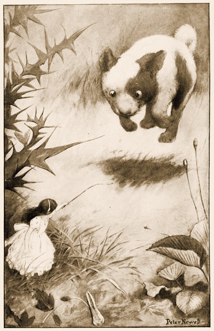 Il cucciolo saltò in aria, illustrazione per Le avventure di Alice nel Paese delle Meraviglie di Lewis Carroll, 1901 da Peter Newell
